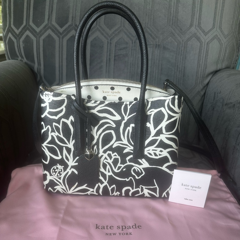 New Kate Spade Black and White Floral Satchel